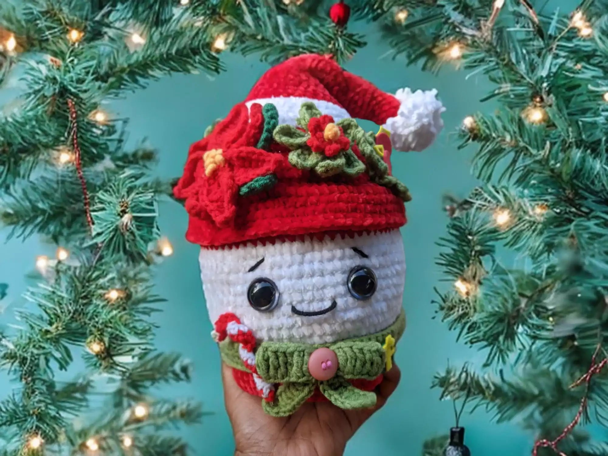 Merry Poinsettia Claus Pot Crochet Pattern