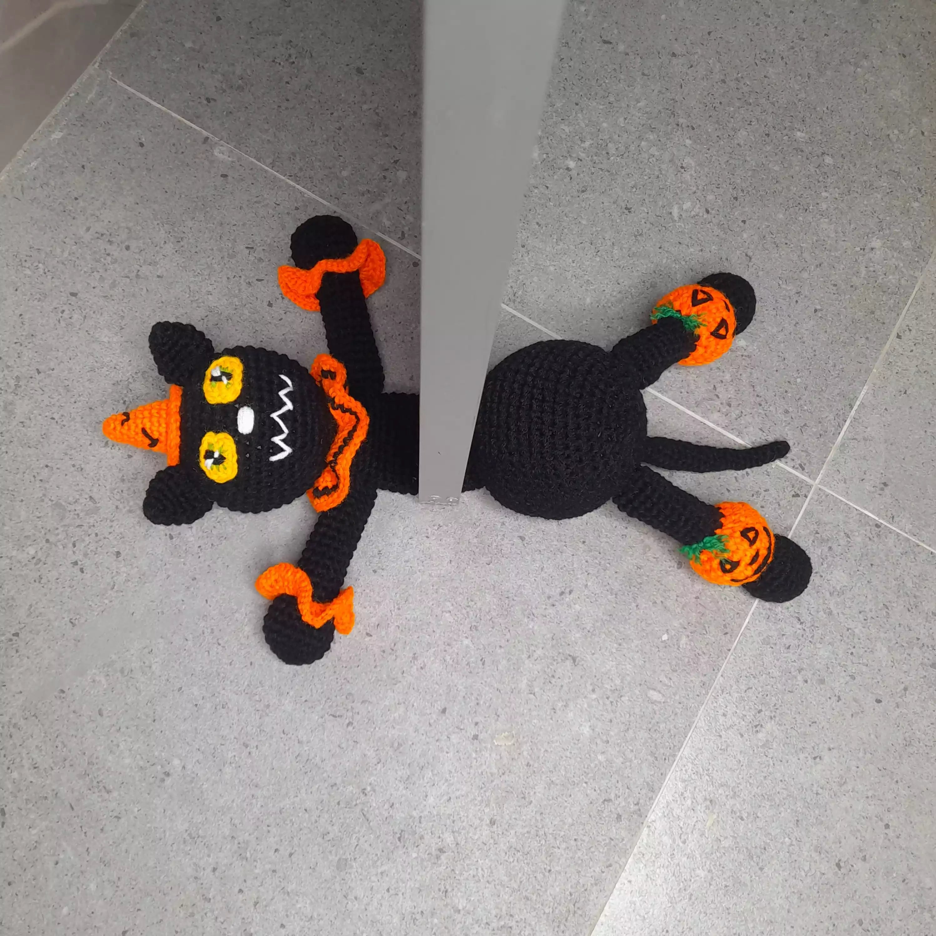 Crochet Squashed Halloween Cat Door stopper