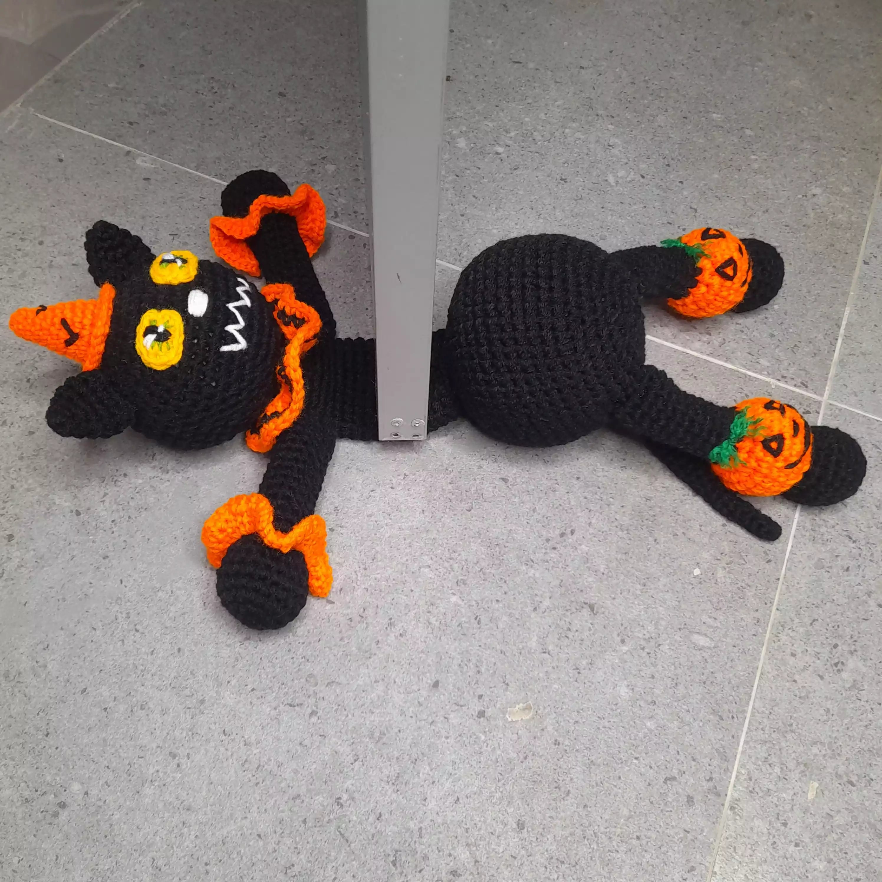 Crochet Squashed Halloween Cat Door stopper