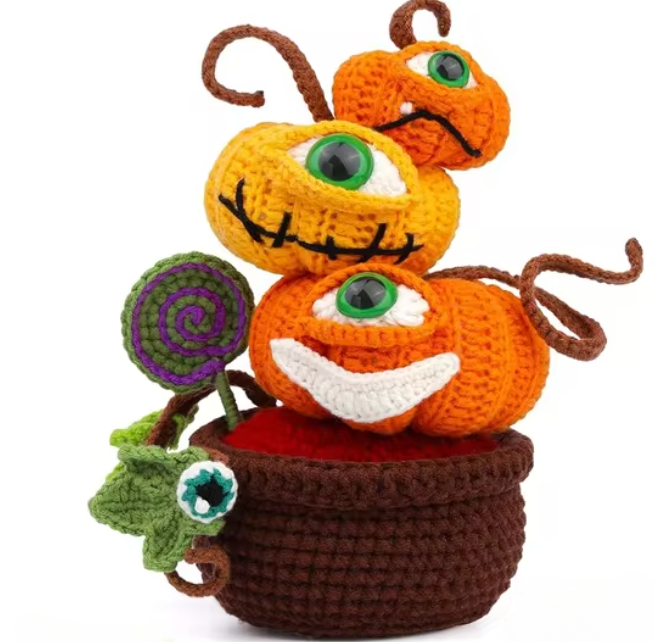 Trio of Creepy-Eyed Pumpkins Pot Crochet Pattern + Video instructions