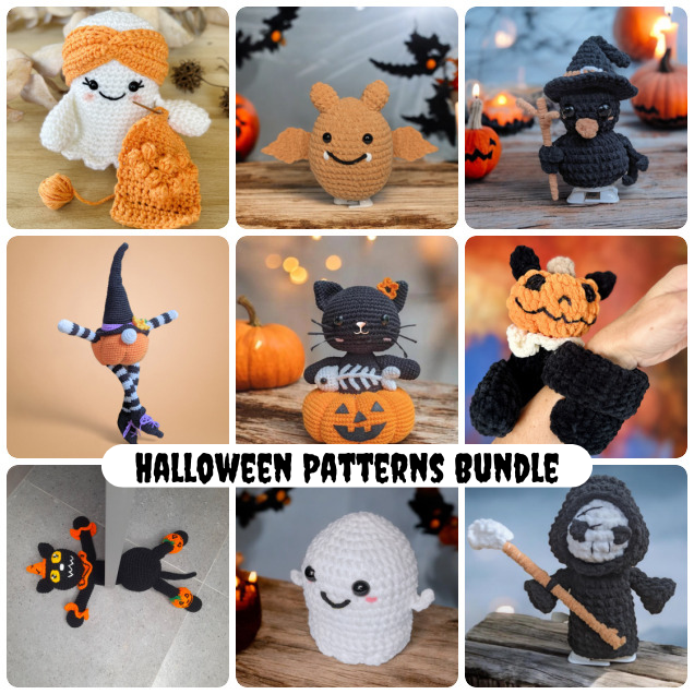 9 in 1 Halloween Crochet Patterns Bundle + FREE GIFT