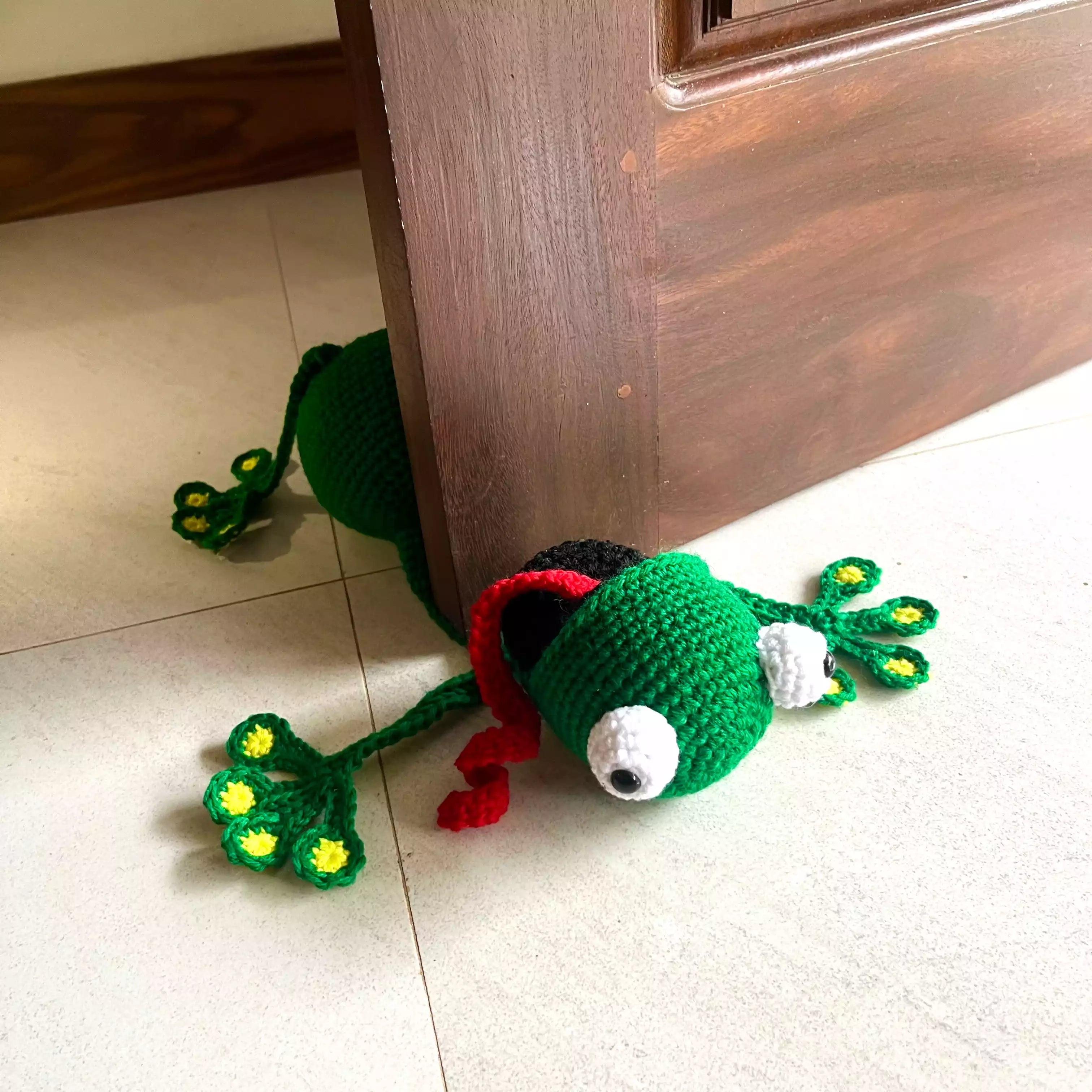 Crochet Squashed Frog Door Stopper Pattern - Quirky and Functional Design