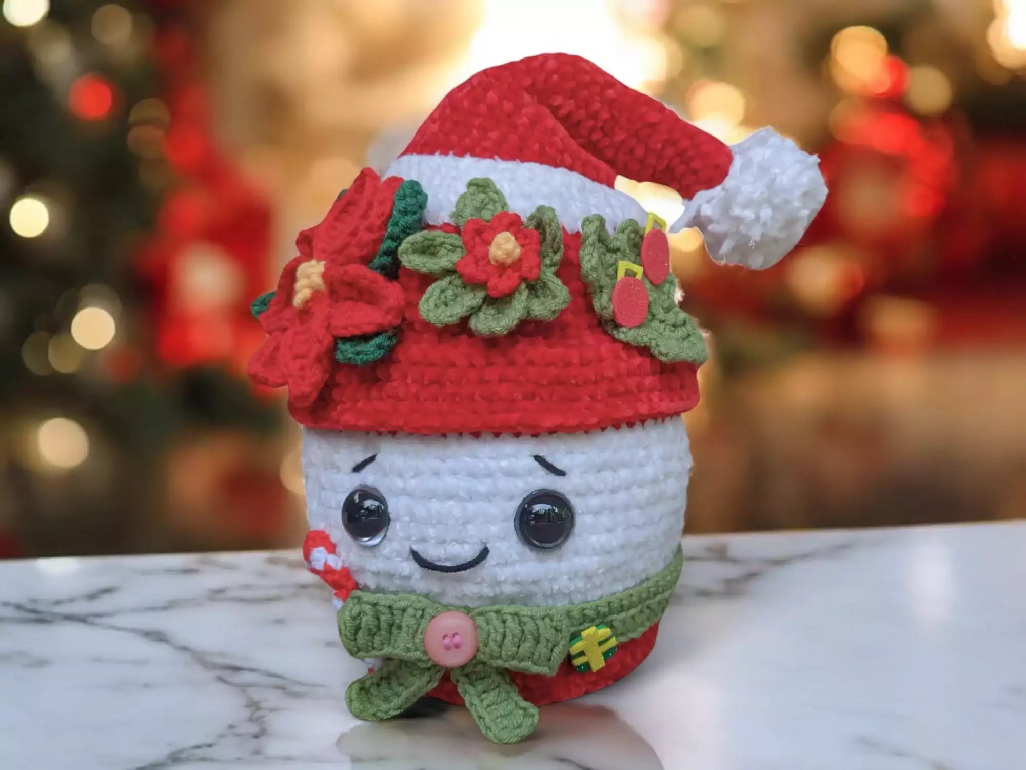 Merry Poinsettia Claus Pot Crochet Pattern