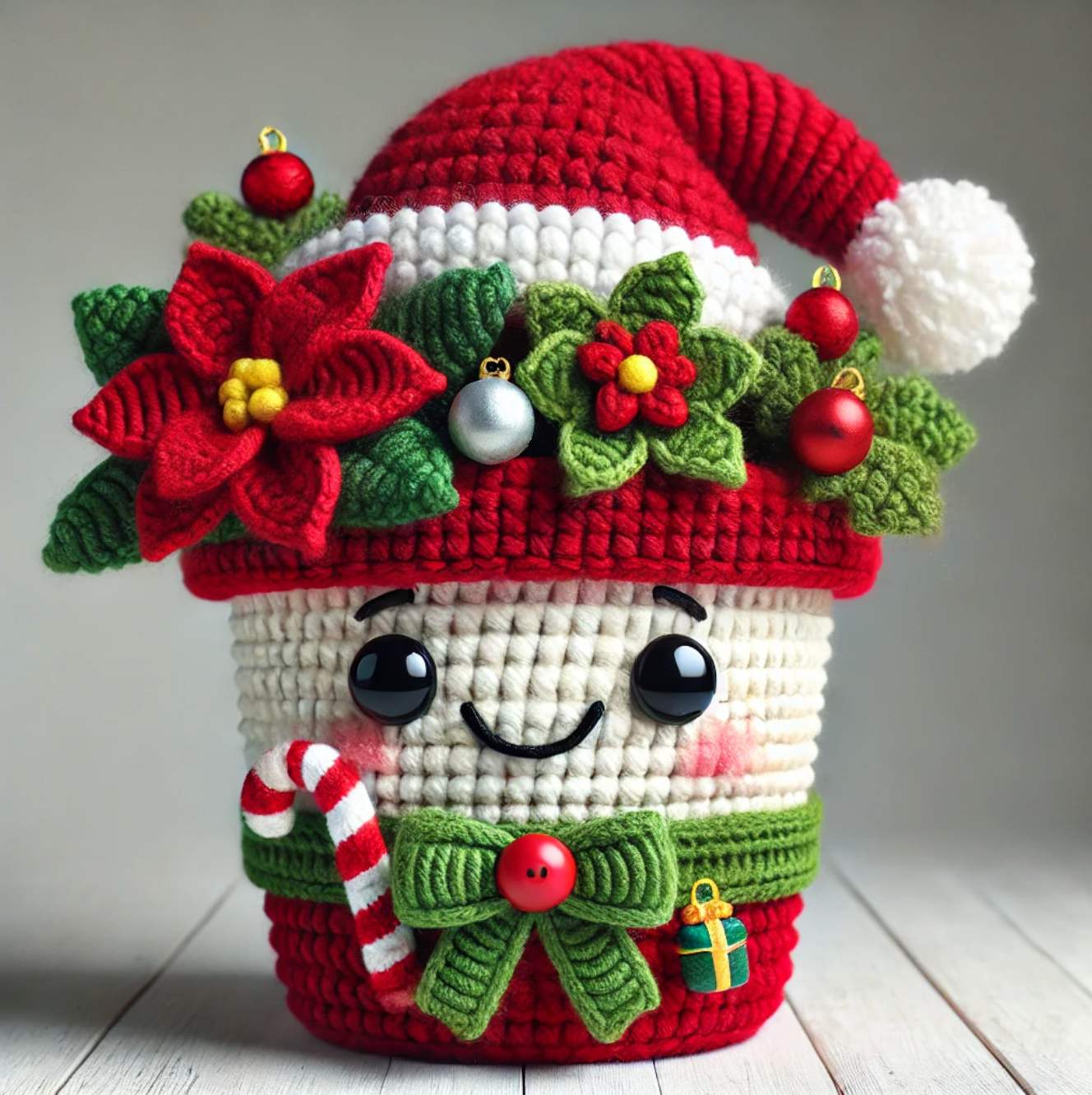 Merry Poinsettia Claus Pot Crochet Pattern