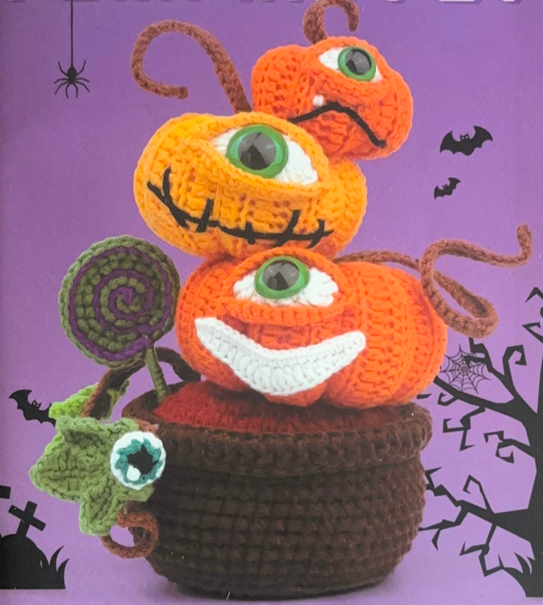 Trio of Creepy-Eyed Pumpkins Pot Crochet Pattern + Video instructions