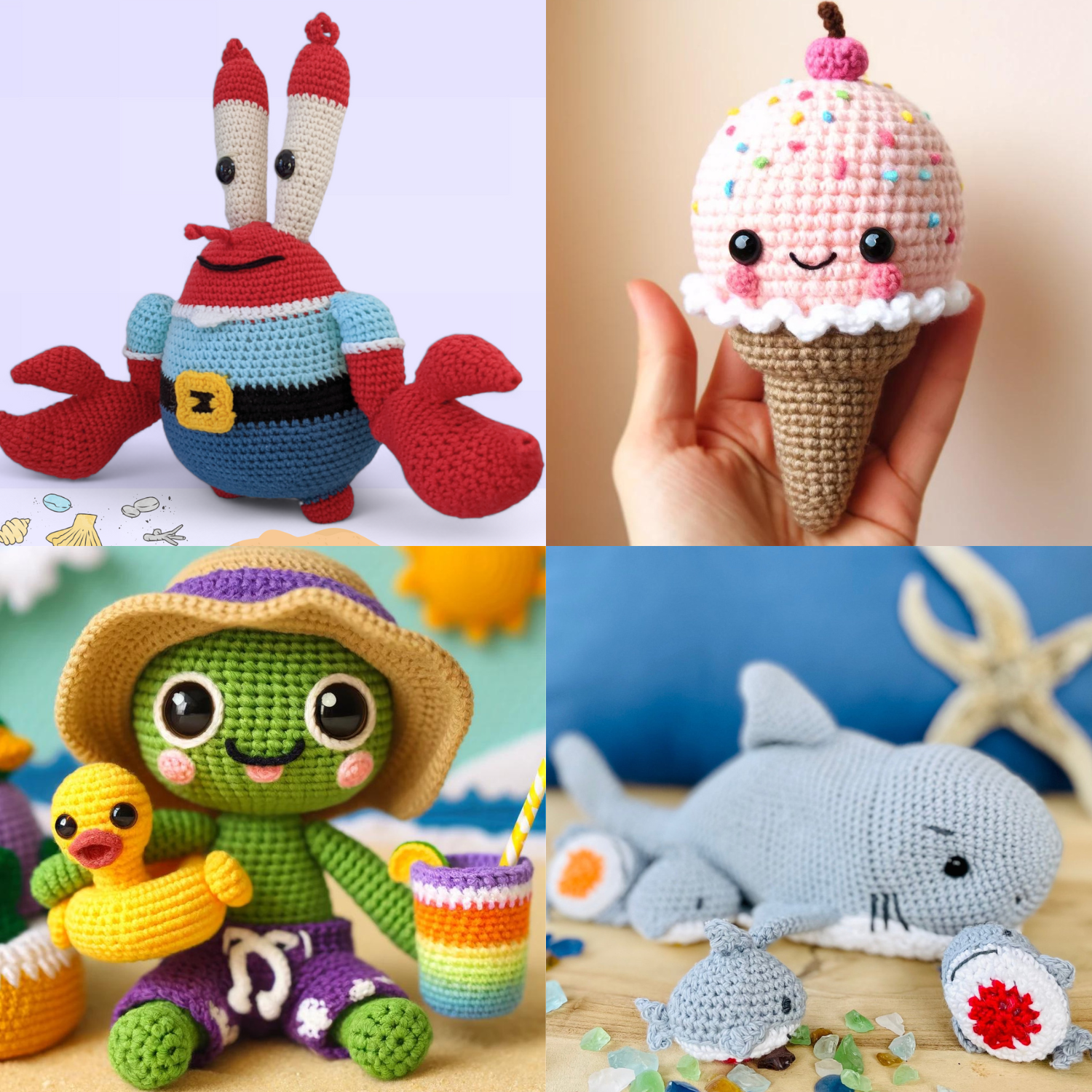 4 in 1 Summer Crochet Pattern Bundle – Fun Amigurumi Designs