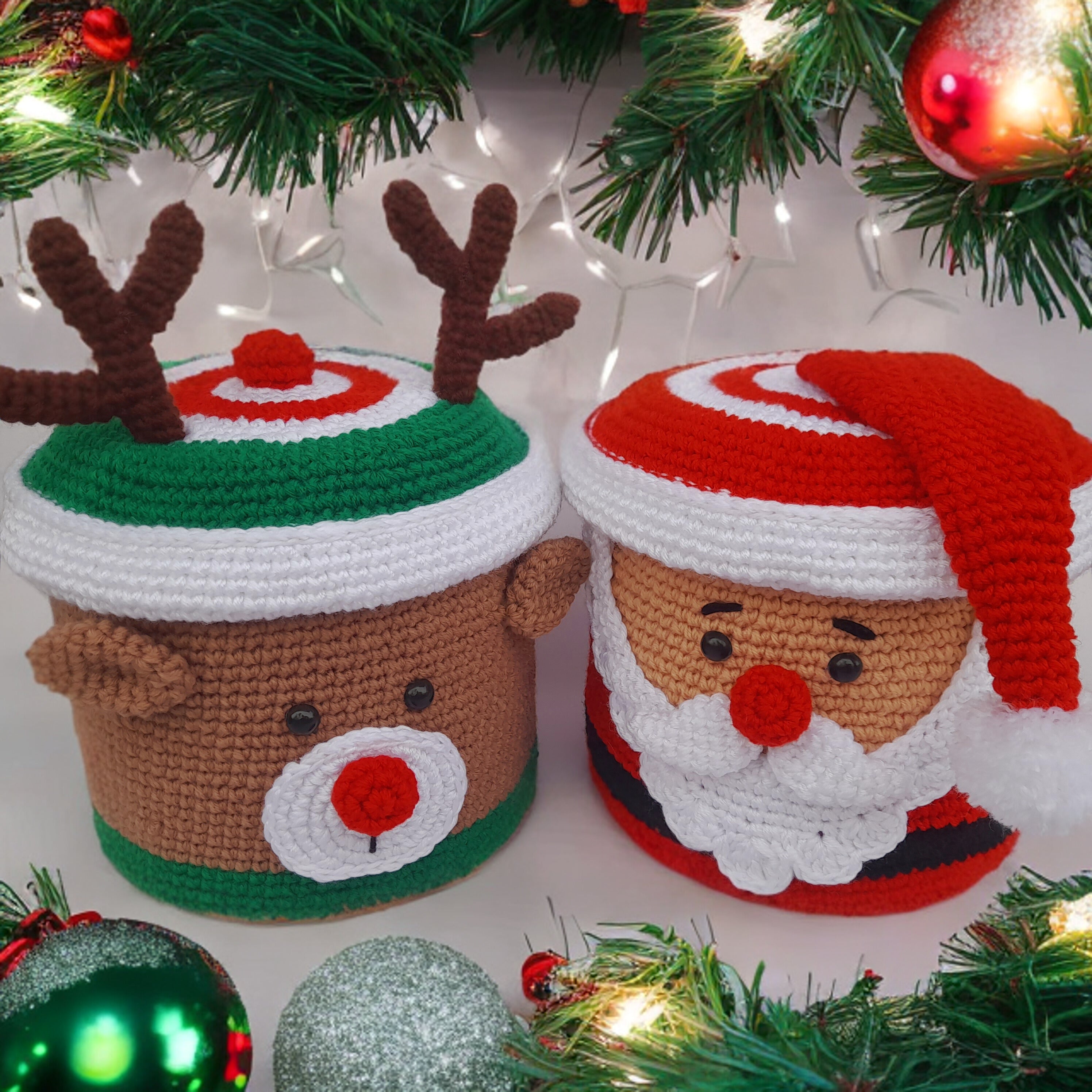 Santa & Rudolph Big Gift Boxes Crochet Patterns