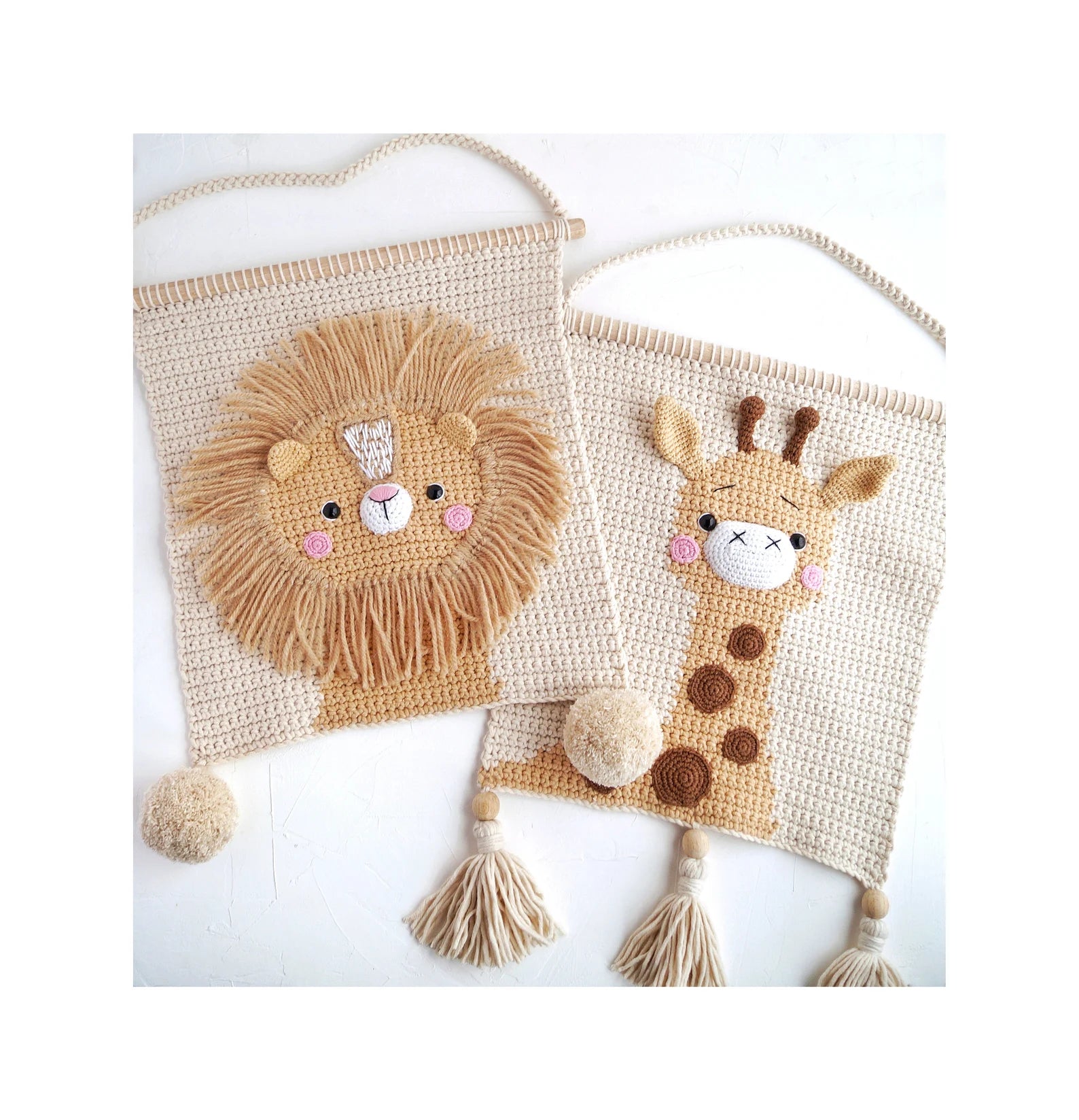 Crochet Safari Wall Hangings Pattern - Cute and Playful Animal Decor